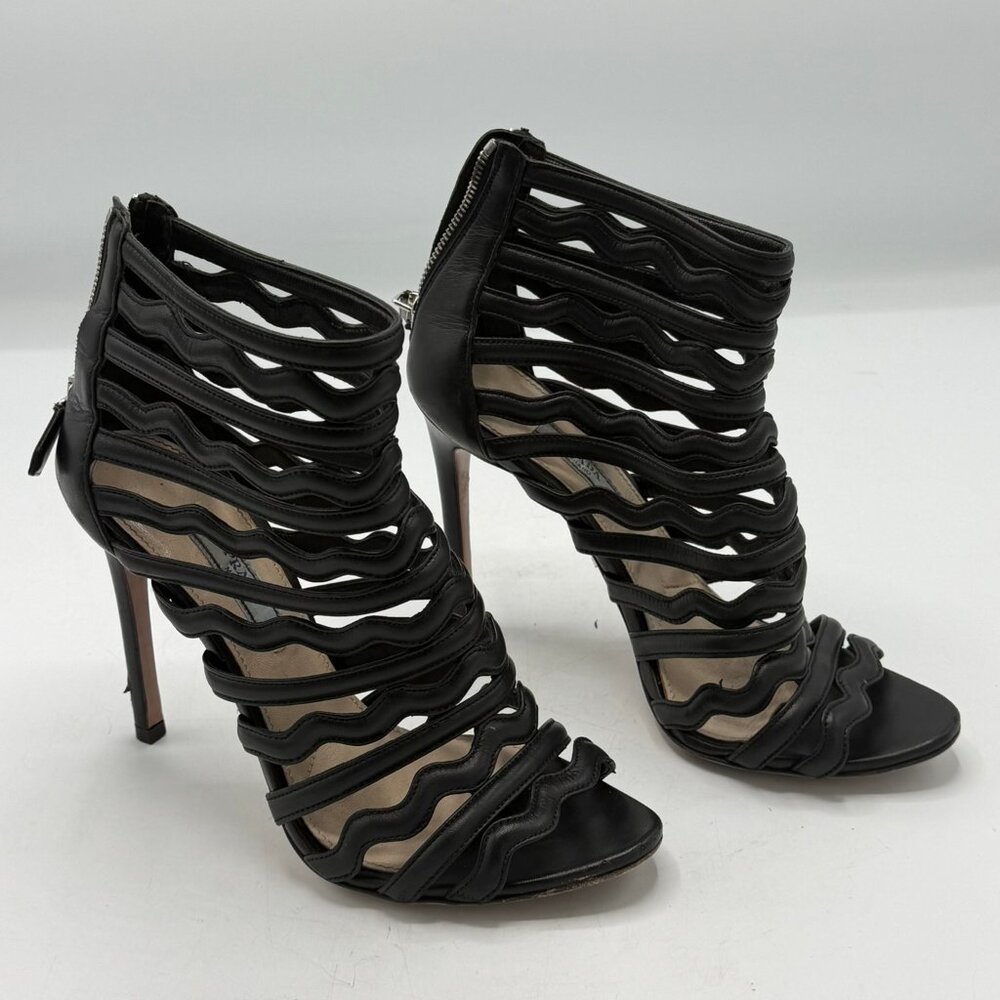 PRADA CALZATURE DONNA BLACK LEATHER HIGH HEEL ANKLE SHOES HIGH HEELS SIZE 37.5